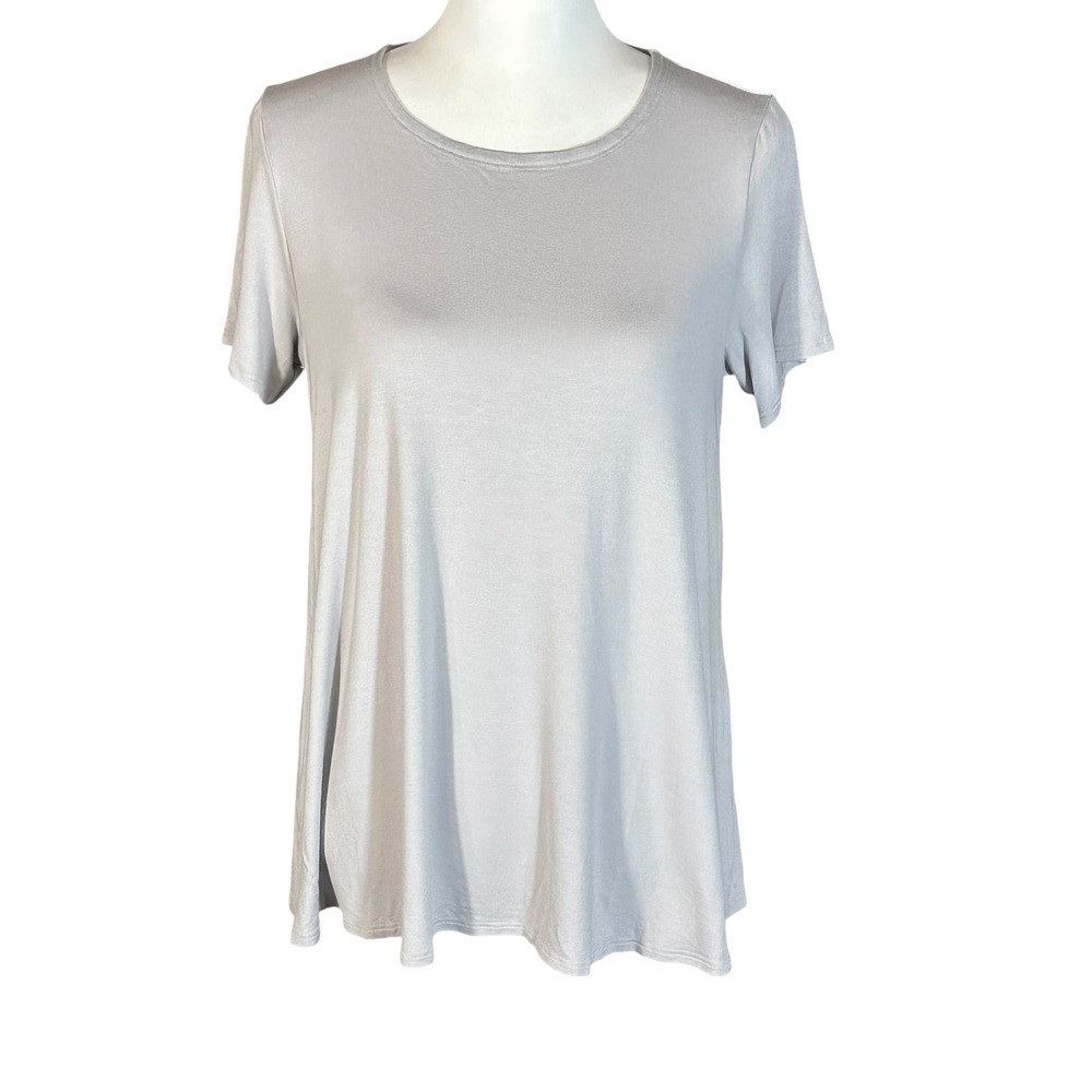 Eileen Fisher T-Shirt Women PL Grey Short‎ Sleeve Viscose Spandex Jersey Top